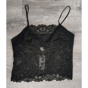 INC International Concepts Black Lace Cami Tank Top Crop‎ Size L Adjustable